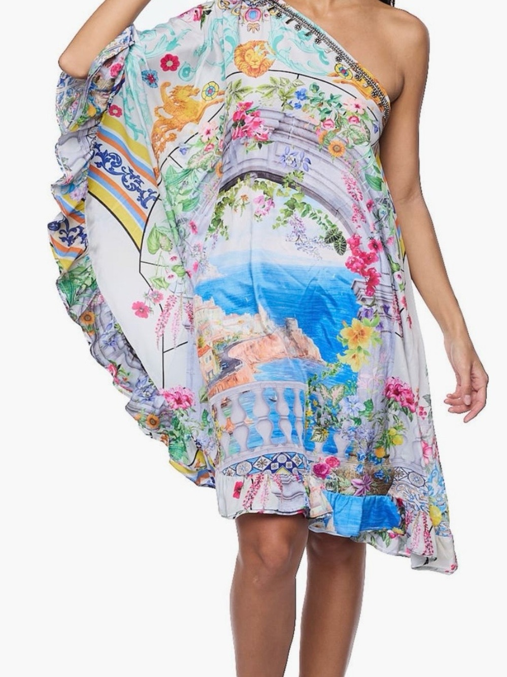 New🥳 Shoulder Mediterranean Print Summer Dress-one size fits all!